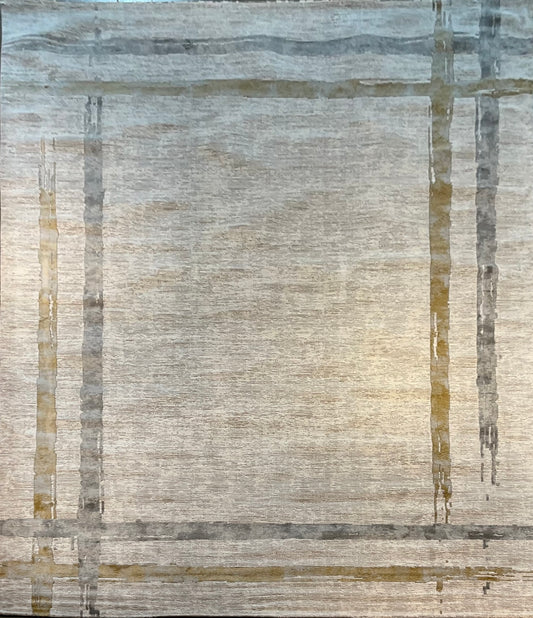 Oversized Modern Rug with Double Border in Gray, White & Blue | NU-8909