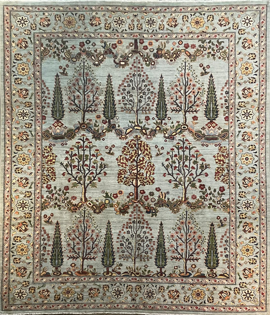 Tribal Area Rug in Soft Green & Blue with Tree Motif | NU-9013