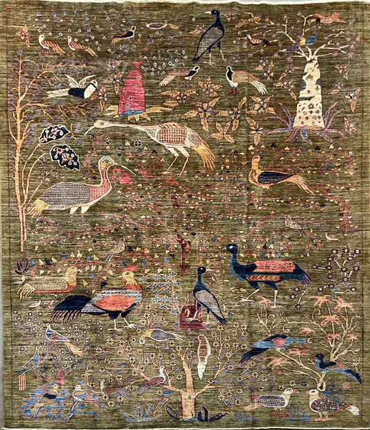Hand-Knotted Pictorial Tree of Life & Bird Rug, One of a Kind | NU-9066