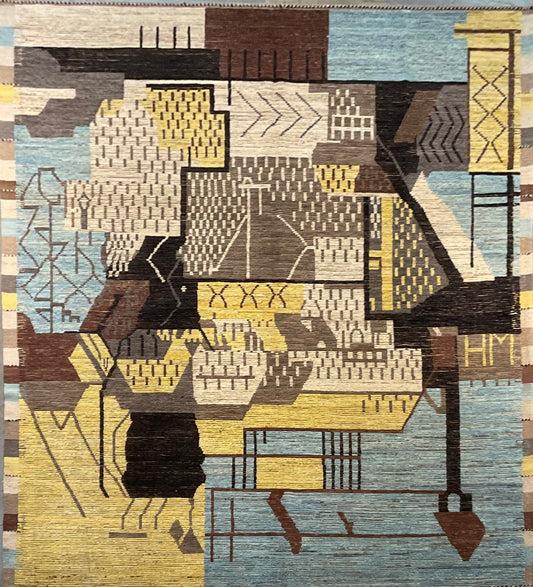 Mid-Century Modern Abstract Geometric Wool Area Rug (9x11) | NU-9085
