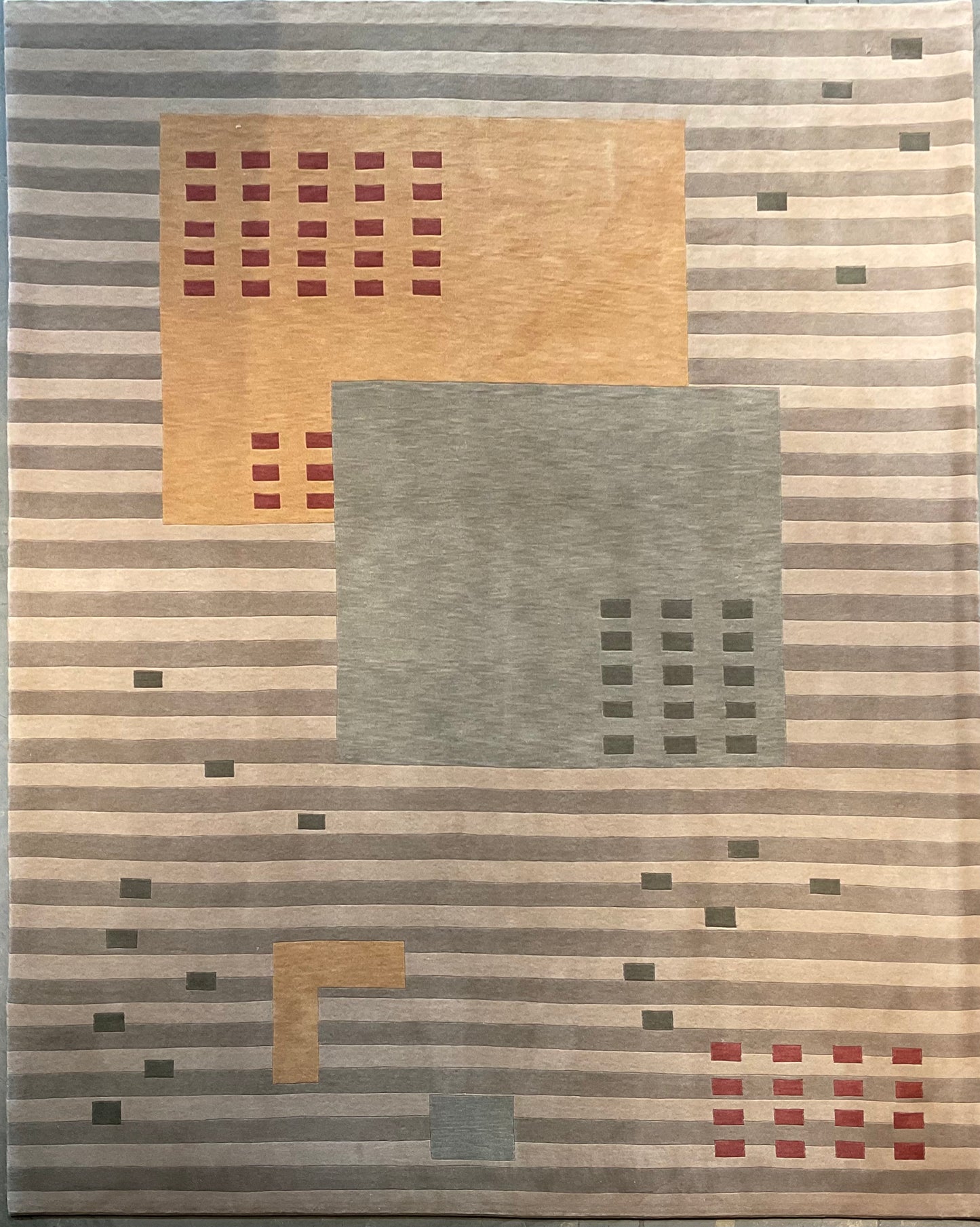 Abstract Modern Fine Wool Rug in Coral, Green & Rose Tones | 1010
