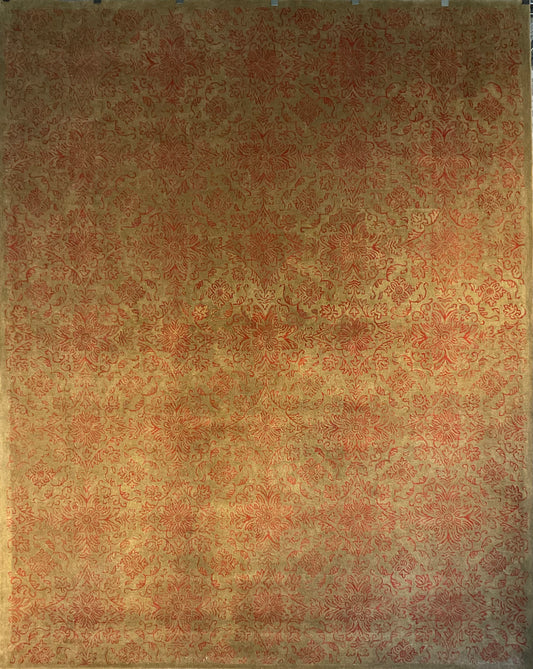 8x10 Transitional Wool Rug – Sage & Orange | NU-4592