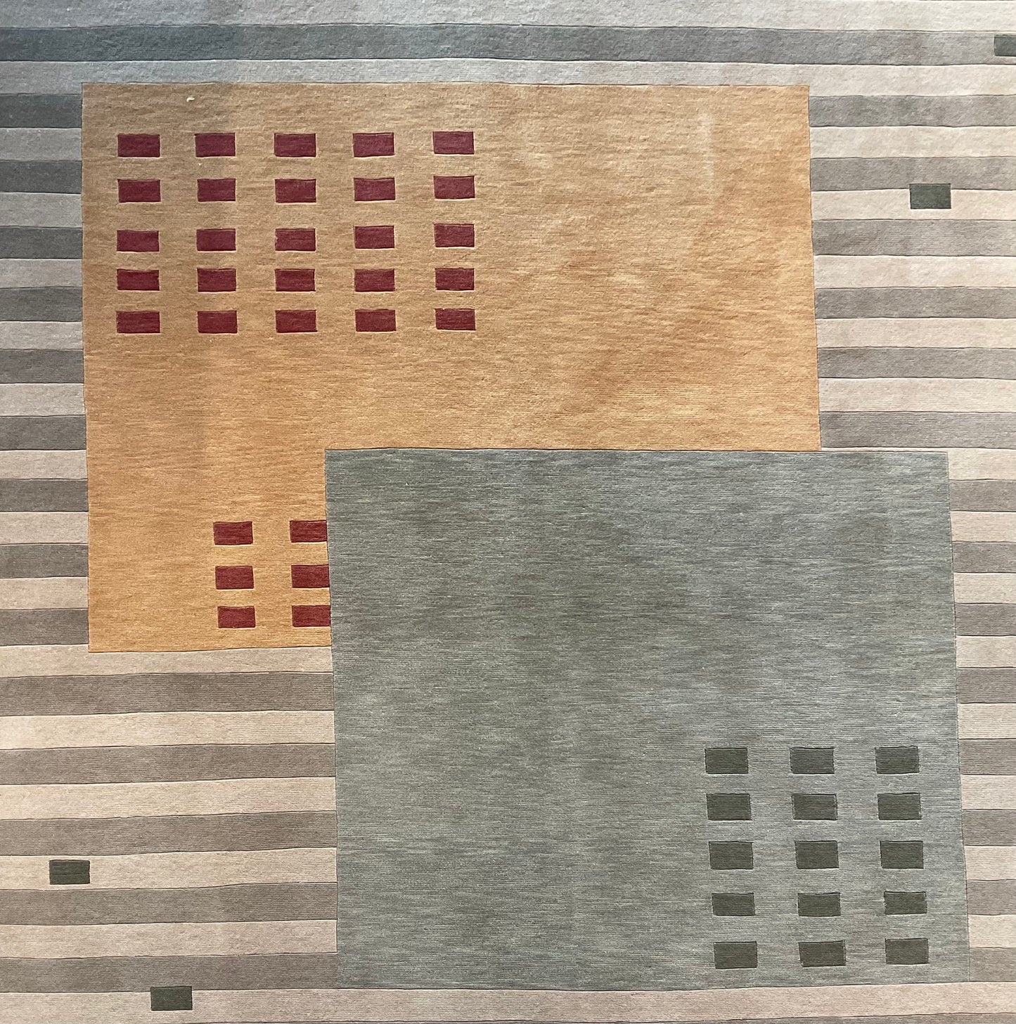 Abstract Modern Fine Wool Rug in Coral, Green & Rose Tones | 1010